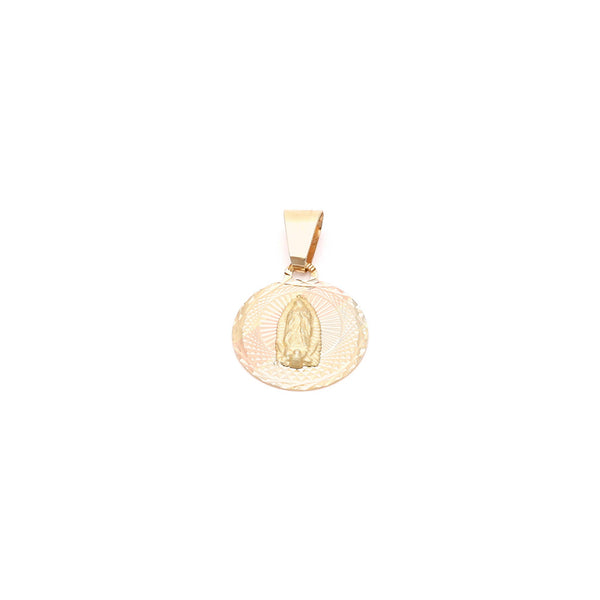 Medalla facetada motivo Virgen de Guadalupe en oro amarillo 14 kilates.