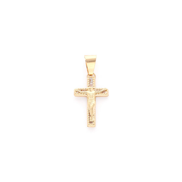 Cruz diseño especial con sintéticos en oro amarillo 14 kilates.