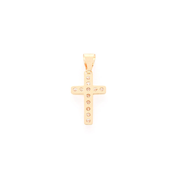 Cruz diseño especial con sintéticos en oro amarillo 14 kilates.