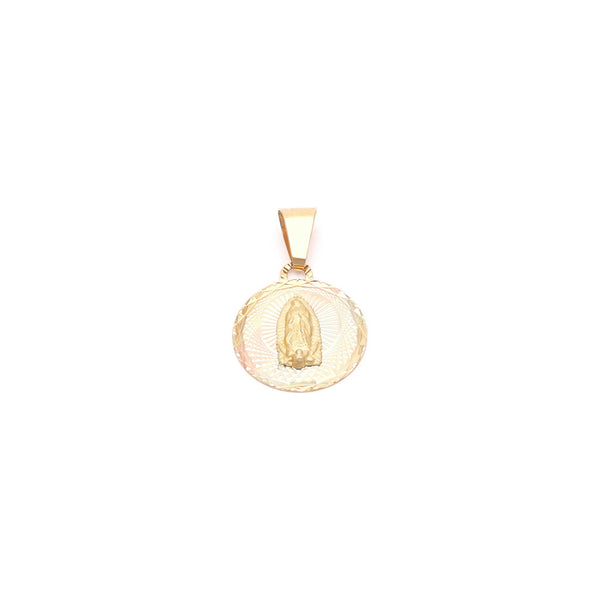 Medalla diseño especial motivo virgen de Guadalupe en oro amarillo 14 kilates.