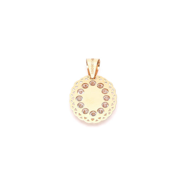 Medalla diseño especial con sintéticos motivo Virgen de Guadalupe en oro amarillo 14 kilates.