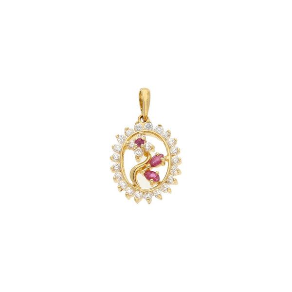 Dije diseño especial con rubíes y circonias motivo flor en oro amarillo 14 kilates.