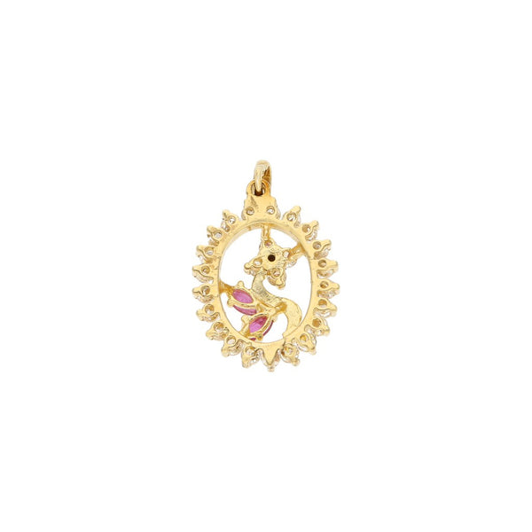 Dije diseño especial con rubíes y circonias motivo flor en oro amarillo 14 kilates.