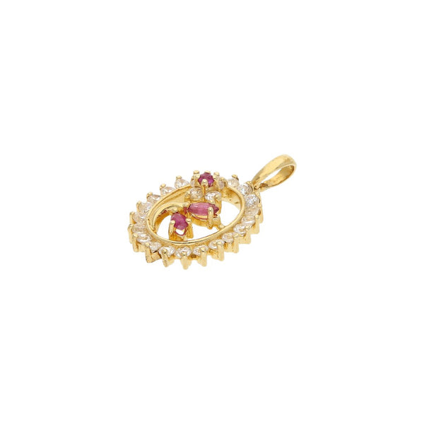 Dije diseño especial con rubíes y circonias motivo flor en oro amarillo 14 kilates.