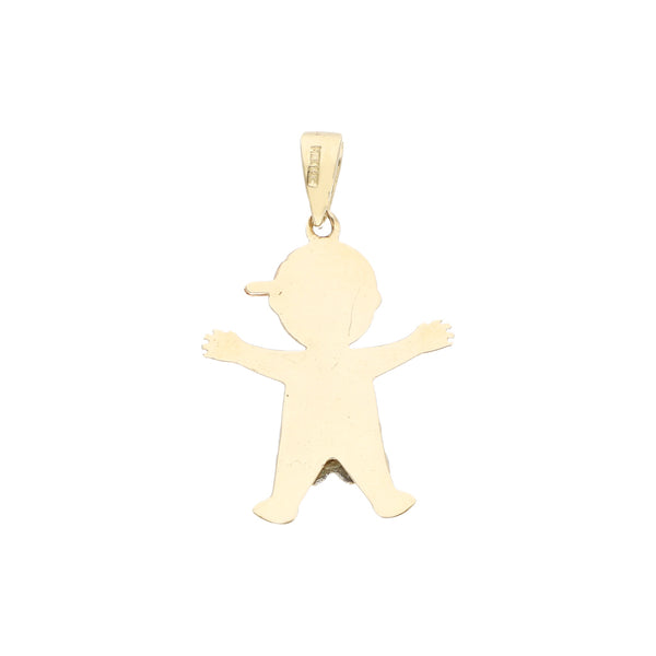 Dije diseño especial motivo niño en oro tres tonos 14 kilates.