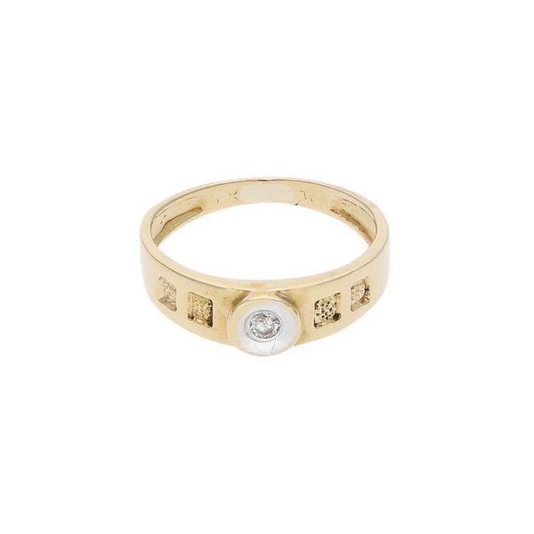 Anillo diseño especial con diamante en oro amarillo 14 kilates.