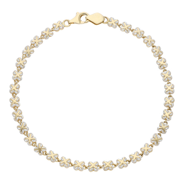 Pulsera eslabón encontrado con aplicaciones y sintéticos en oro amarillo 14 kilates.
