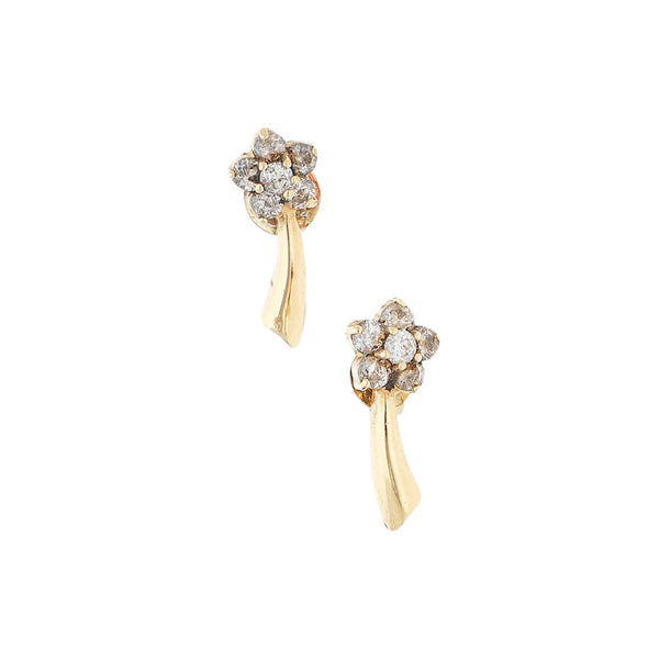 Broqueles diseño especial con circonias motivo flor en oro amarillo 14 kilates.