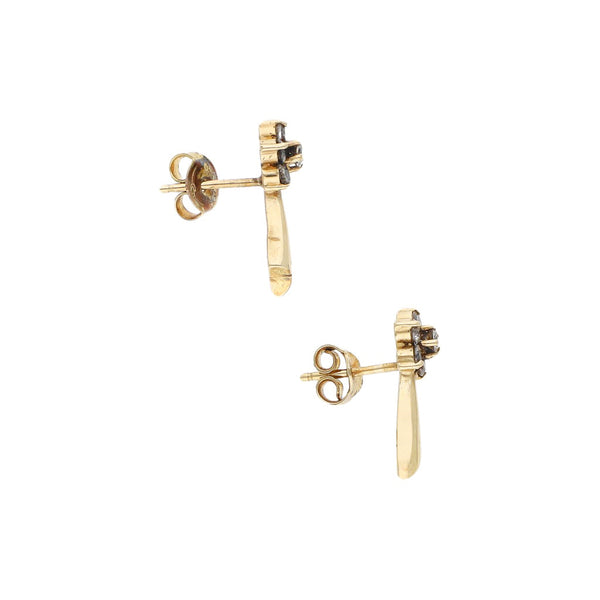 Broqueles diseño especial con circonias motivo flor en oro amarillo 14 kilates.