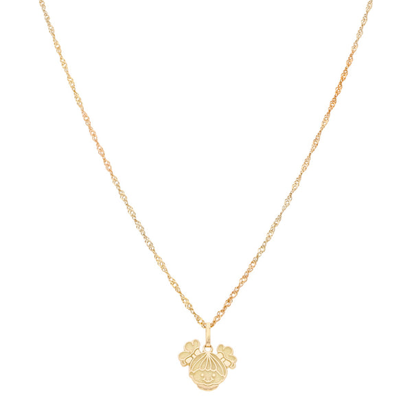 Collar eslabón torzal y dije diseño especial motivo niña en oro tres tonos 14 kilates.