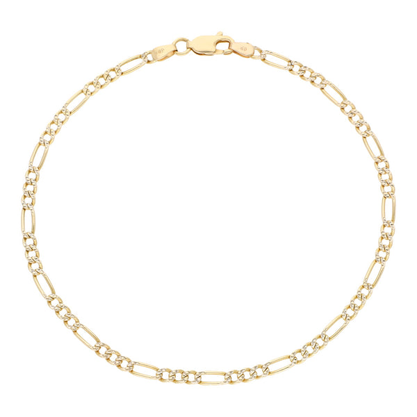 Pulsera de tres eslabones por uno platinados en oro amarillo 14 kilates.