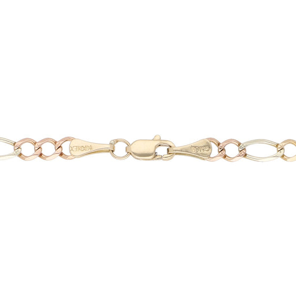 Pulsera de tres eslabones por uno en oro tres tonos 14 kilates.