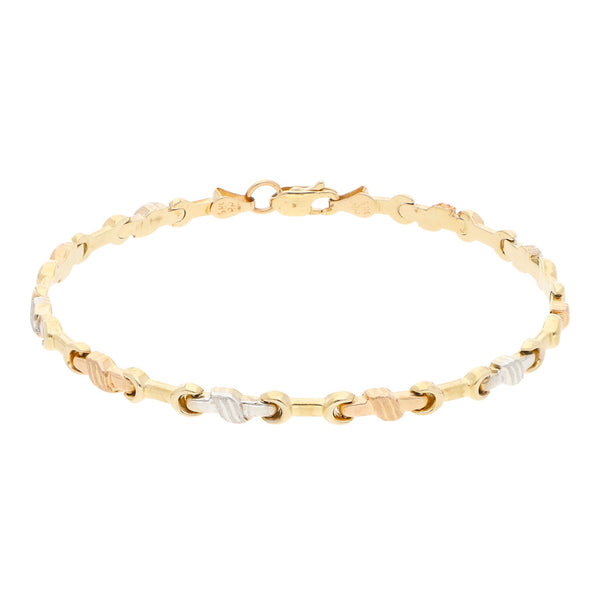 Pulsera eslabón articulado en oro tres tonos 14 kilates.