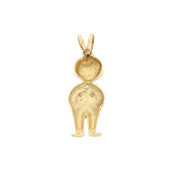 Dije diseño especial motivo niño con circonias en oro amarillo 14 kilates.