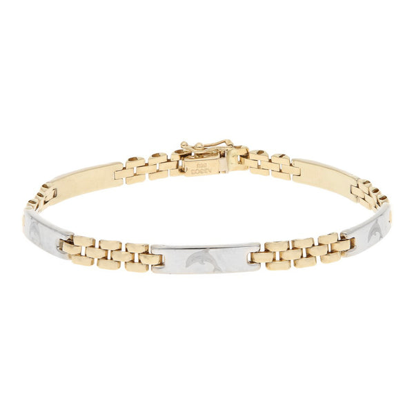 Pulsera eslabón combinado en oro dos tonos 14 kilates.