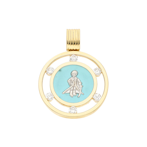 Dije diseño especial con aplicación y sintéticos motivo el Principito en oro dos tonos 14 kilates.