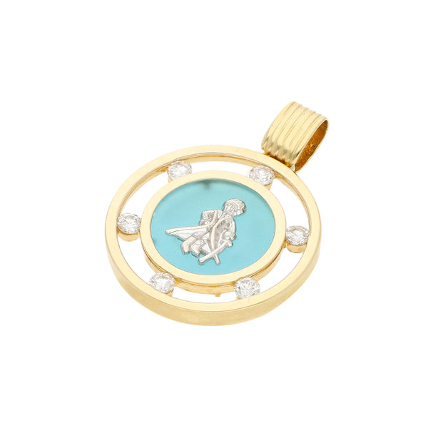 Dije diseño especial con aplicación y sintéticos motivo el Principito en oro dos tonos 14 kilates.
