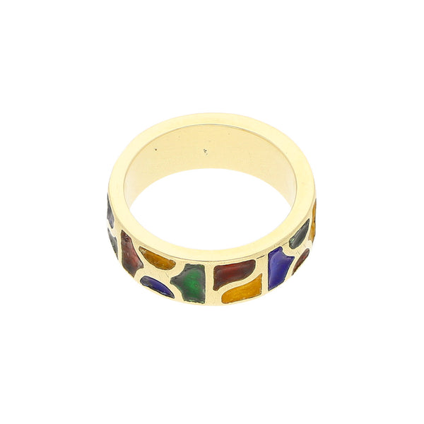 Argolla diseño especial con esmalte en oro amarillo 14 kilates.
