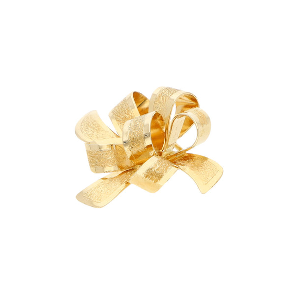 Prendedor diseño especial motivo moño en oro amarillo 14 kilates.