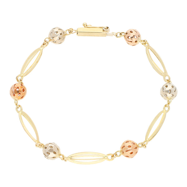 Pulsera eslabón articulado en oro tres tonos 14 kilates.