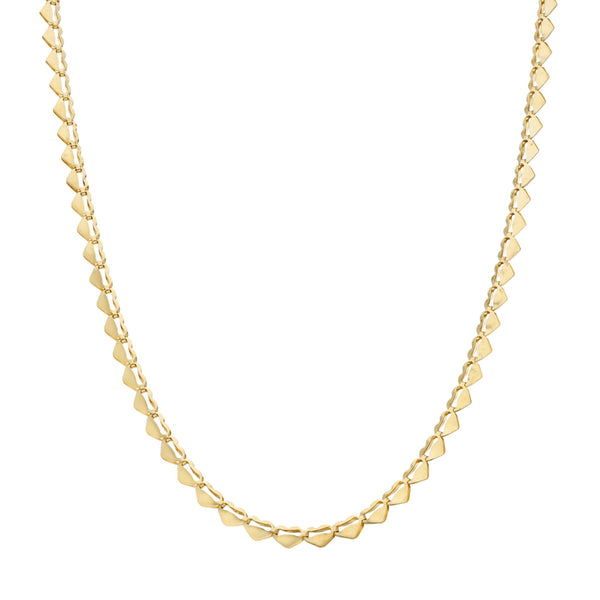 Collar eslabón articulado motivo corazón en oro amarillo 14 kilates.