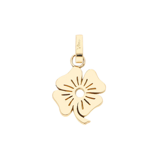 Dije calado motivo trébol en oro amarillo 14 kilates.