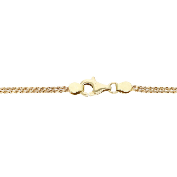 Pulsera dos hilos eslabón torzal con aplicación de sintéticos en oro dos tonos 14 kilates.