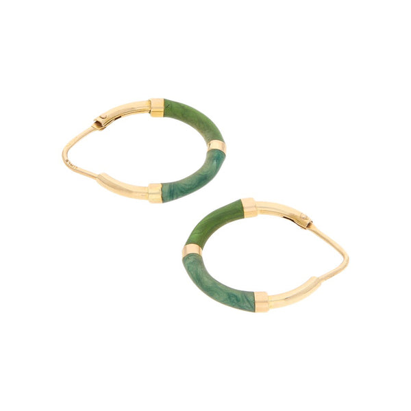 Arracadas diseño especial con esmalte en oro amarillo 14 kilates.
