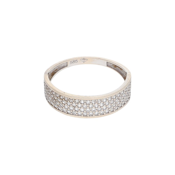 Anillo diseño especial con sintéticos en oro blanco 14 kilates.