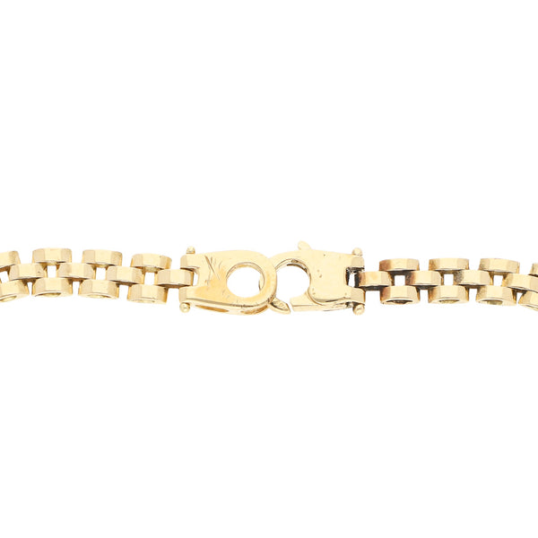Pulsera eslabón articulado con aplicaciones motivo elefante en oro tres tonos 14 kilates.
