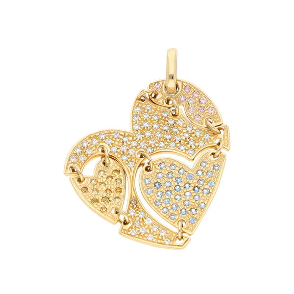 Dije diseño especial motivo corazón con sintéticos en oro amarillo 14 kilates.