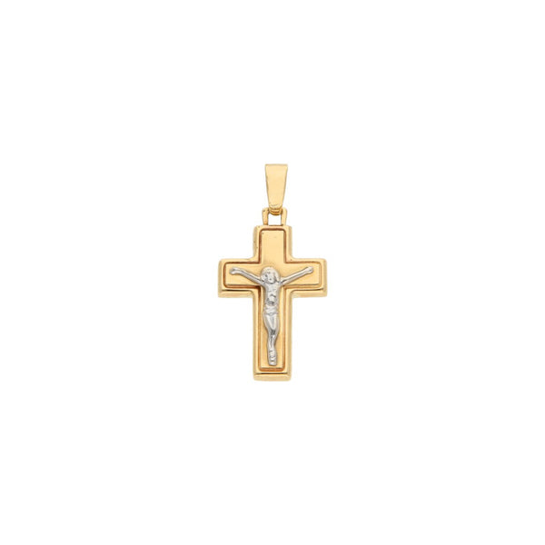 Crucifijo diseño especial en oro dos tonos 14 kilates.