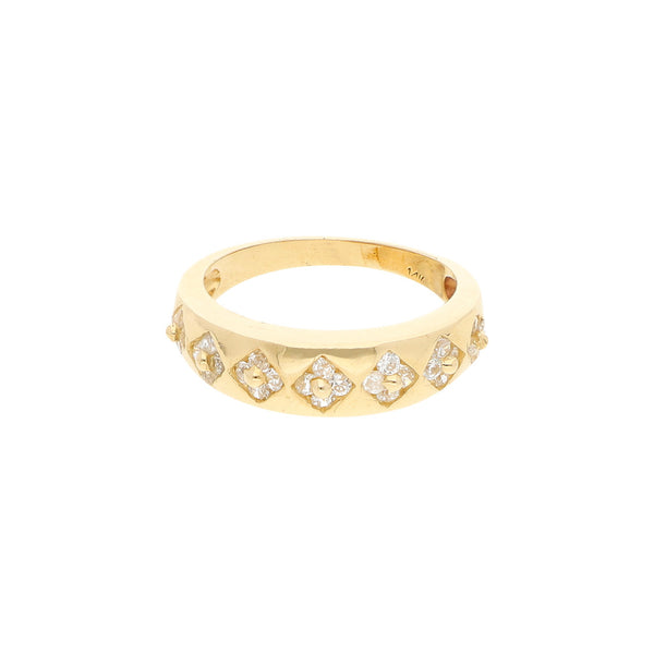 Anillo diseño especial con circonias en oro amarillo 14 kilates.