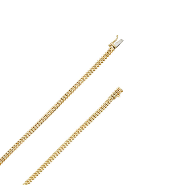 Collar eslabón boleado con aplicación moneda de veinte pesos oro mexicano 21.6 kilates en oro amarillo 14 kilates.