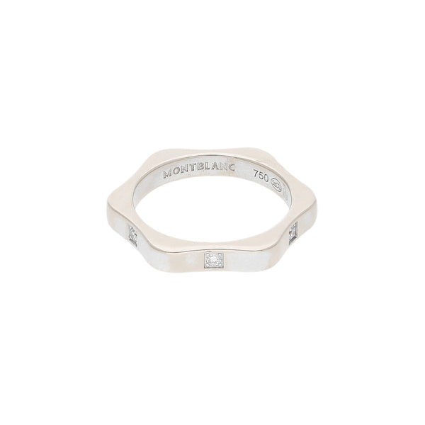 Argolla diseño especial con diamantes firma Montblanc en oro blanco 18 kilates.