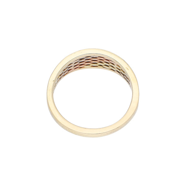 Anillo tejido en oro tres tonos 14 kilates.