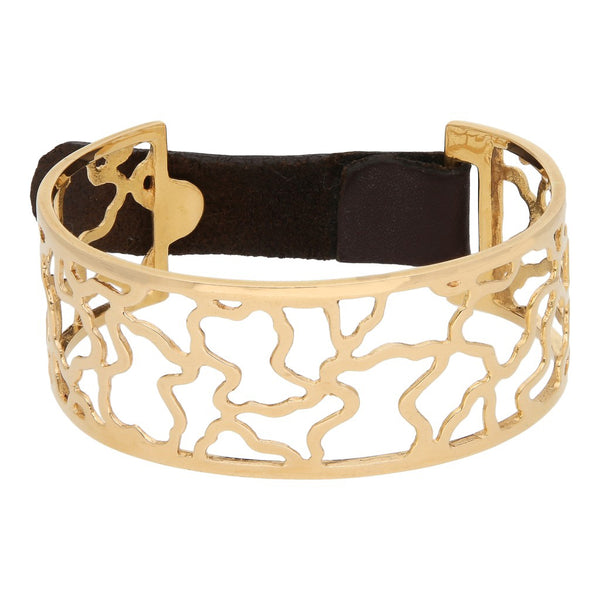 Pulsera de arillo calada con broche de cuero firma Tous en oro amarillo 18 kilates.