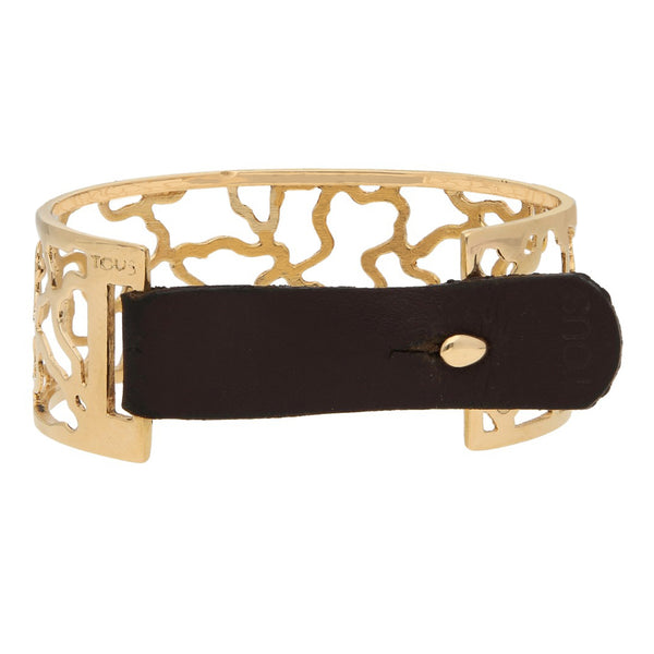 Pulsera de arillo calada con broche de cuero firma Tous en oro amarillo 18 kilates.