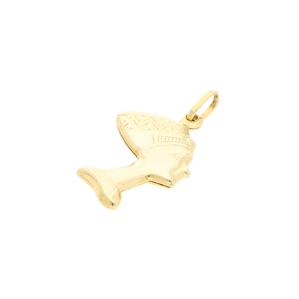 Dije hueco motivo egipcia en oro amarillo 14 kilates.