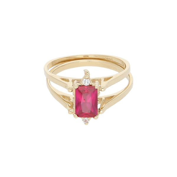 Anillo diseño especial con sintéticos en oro amarillo 14 kilates.