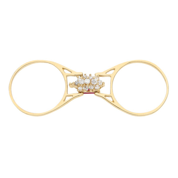 Anillo diseño especial con sintéticos en oro amarillo 14 kilates.