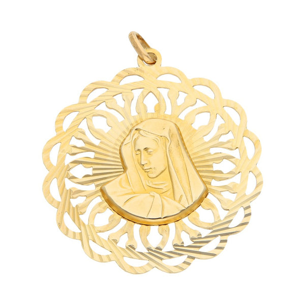 Medalla doble imagen motivo Virgen y Cristo en oro amarillo 14 kilates.