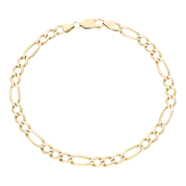 Pulsera de tres eslabones por uno platinados en oro amarillo 14 kilates.