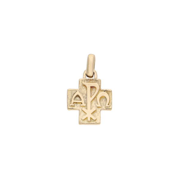 Cruz diseño especial motivo Juan Pablo II en oro amarillo 14 kilates.
