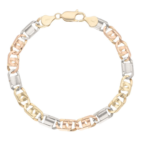 Pulsera eslabón combinado en tres tonos 14 kilates.