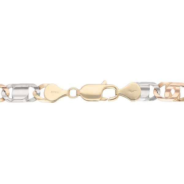 Pulsera eslabón combinado en tres tonos 14 kilates.