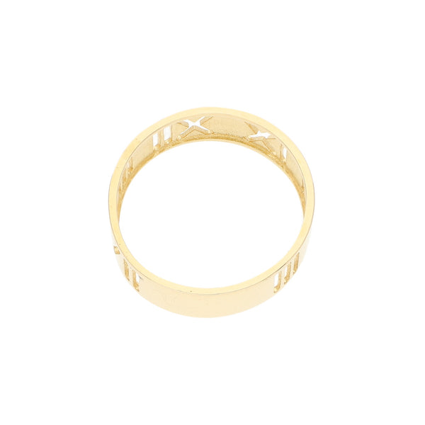 Anillo calado motivo números romanos en oro amarillo 14 kilates.