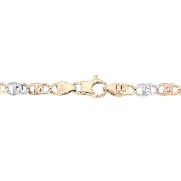 Pulsera eslabón nudo egipcio en oro tres tonos 14 kilates.