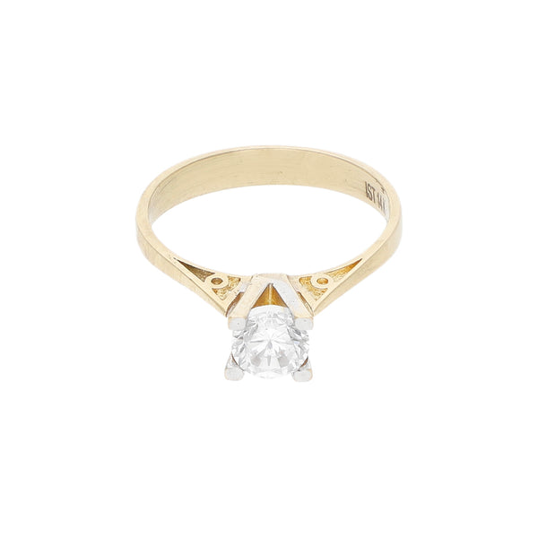 Anillo de compromiso con sintético en oro amarillo 14 kilates.