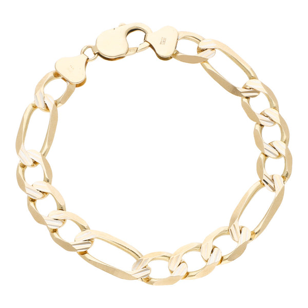 Pulsera de tres eslabones por uno platinados en oro amarillo 14 kilates.